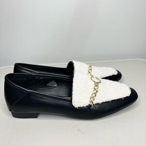 C. Wonder Loafers Women's Black & White 10 Amora Faux Fur Sherpa Top Slip-On